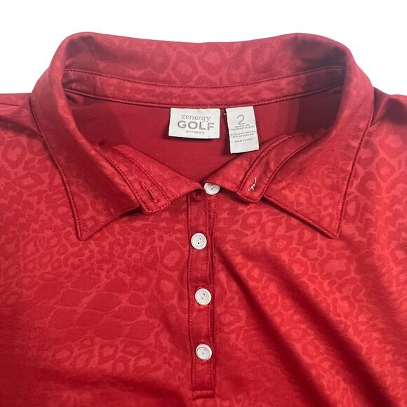Chico's Zenergy Golf Size 2 (12) Large Polo Shirt Top Red Athleisure Pickleball - Picture 4 of 9